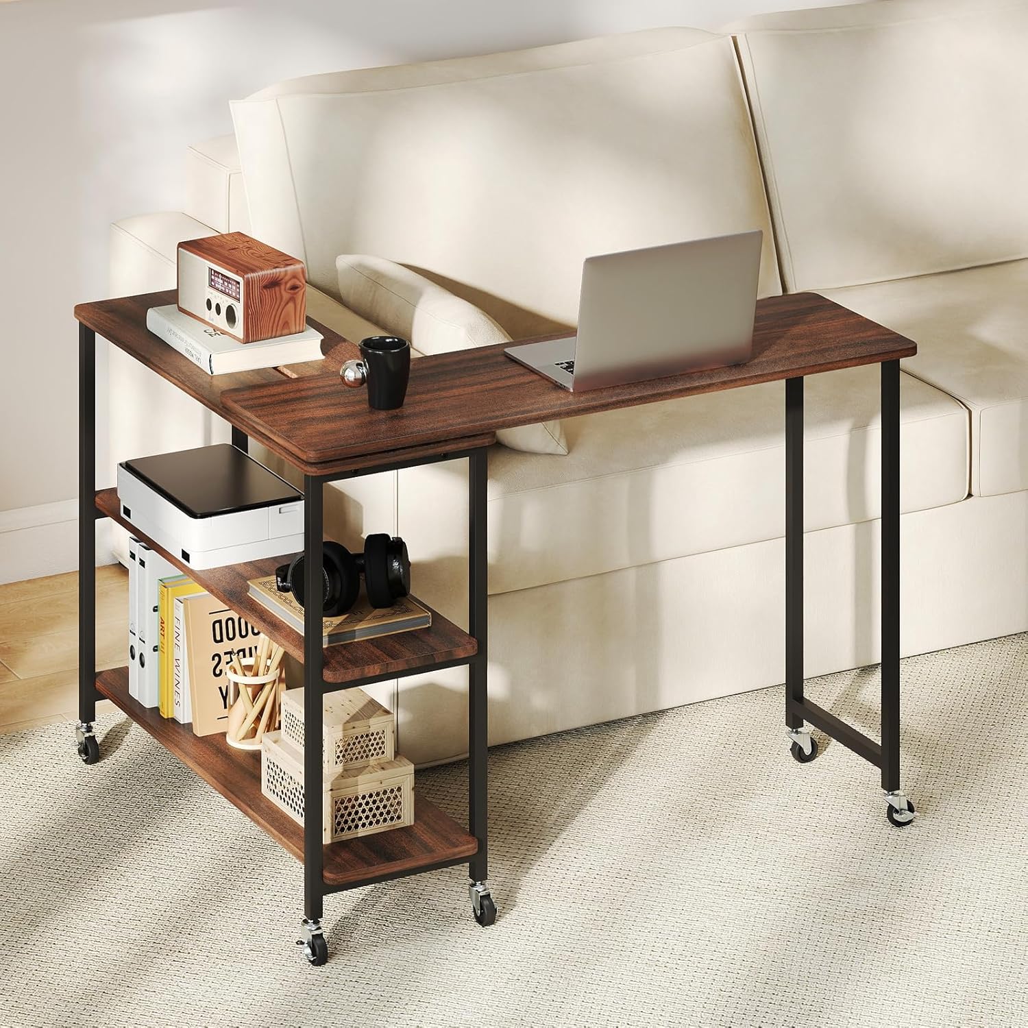 Desk Setup Maker - 360° Rotating Side Table with 2-Tier